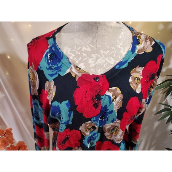 Charter Club Floral Button Cardigan Sweater Size XL Lightweight Multicolor Layer - Picture 5 of 8